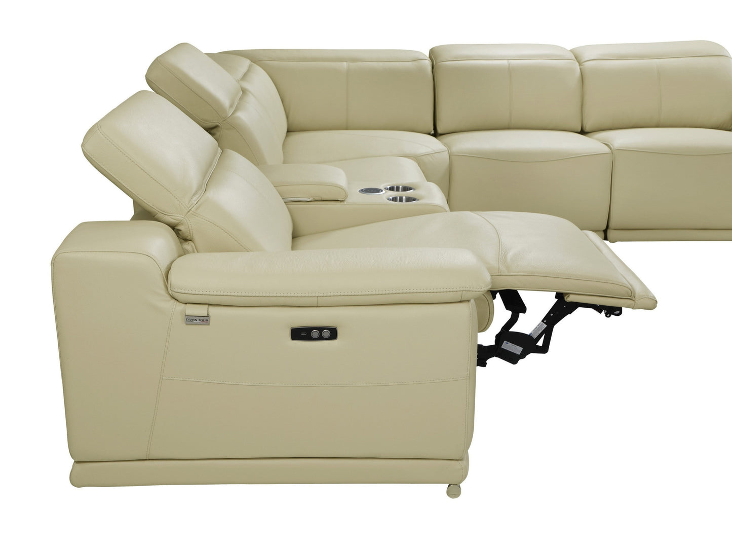 Beige Italian Leather U Shaped 8 Piece Sectional w/ Console