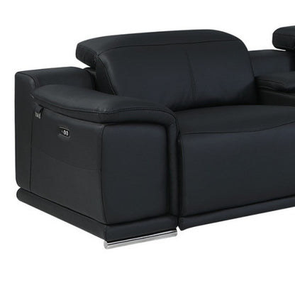 Black Italian Leather U Shaped 8 Piece Sectional w/ Console