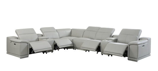 Light Gray Italian Leather U Shaped 8 Piece Sectional w/ Console