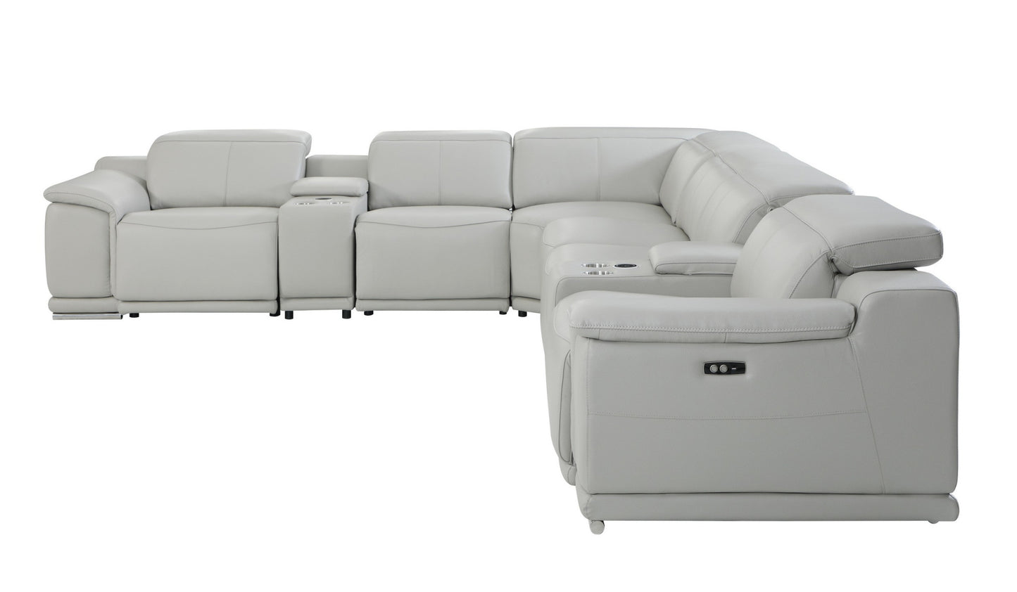 Light Gray Italian Leather U Shaped 8 Piece Sectional w/ Console