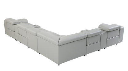 Light Gray Italian Leather U Shaped 8 Piece Sectional w/ Console