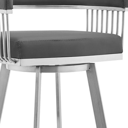 Gray & Silver Iron Swivel Backless Bar Height Bar Chair