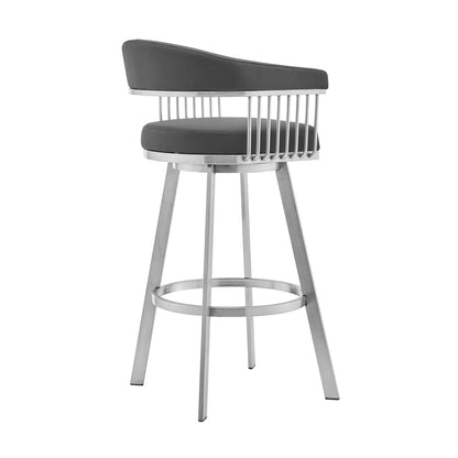 Gray & Silver Iron Swivel Backless Bar Height Bar Chair