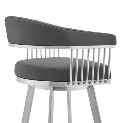 Gray & Silver Iron Swivel Backless Bar Height Bar Chair