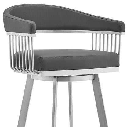 Gray & Silver Iron Swivel Backless Bar Height Bar Chair
