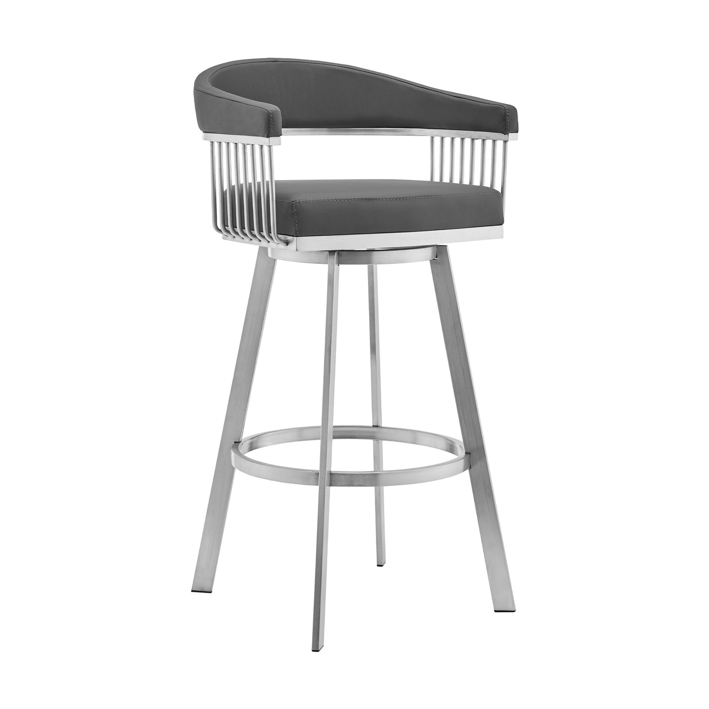 Gray & Silver Iron Swivel Backless Bar Height Bar Chair