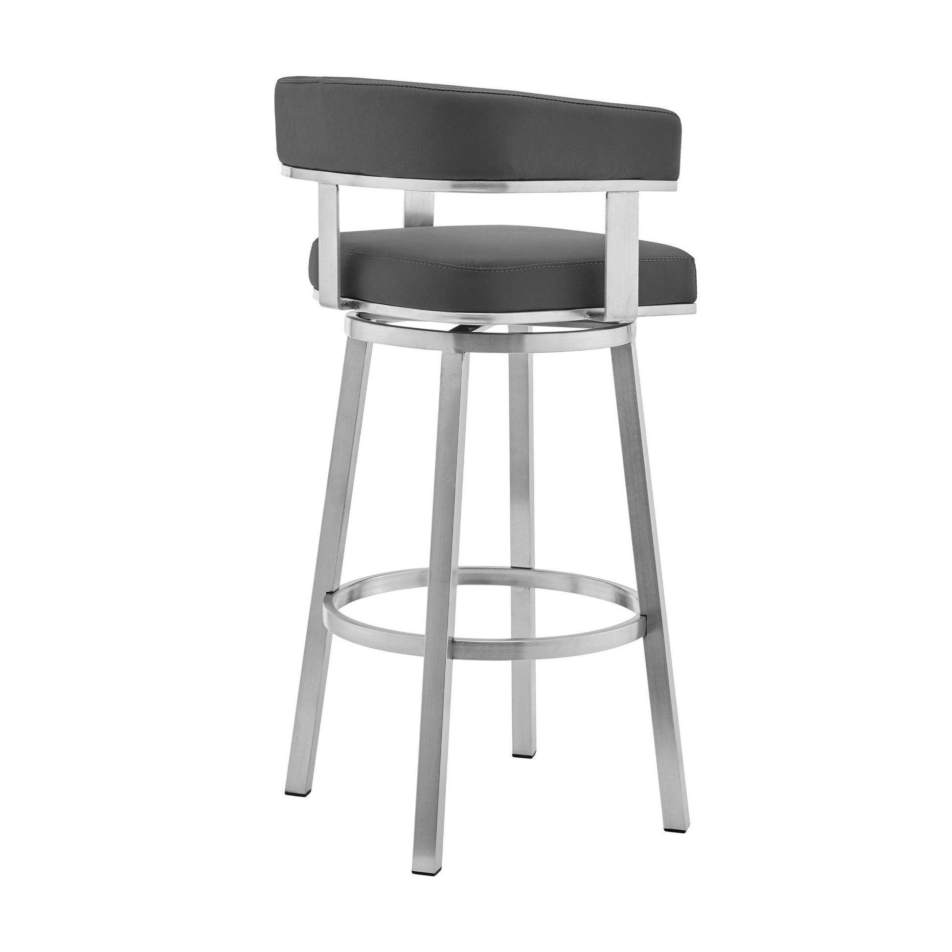 Gray & Silver Faux Leather & Iron Swivel Low Back Counter Height Bar Chair