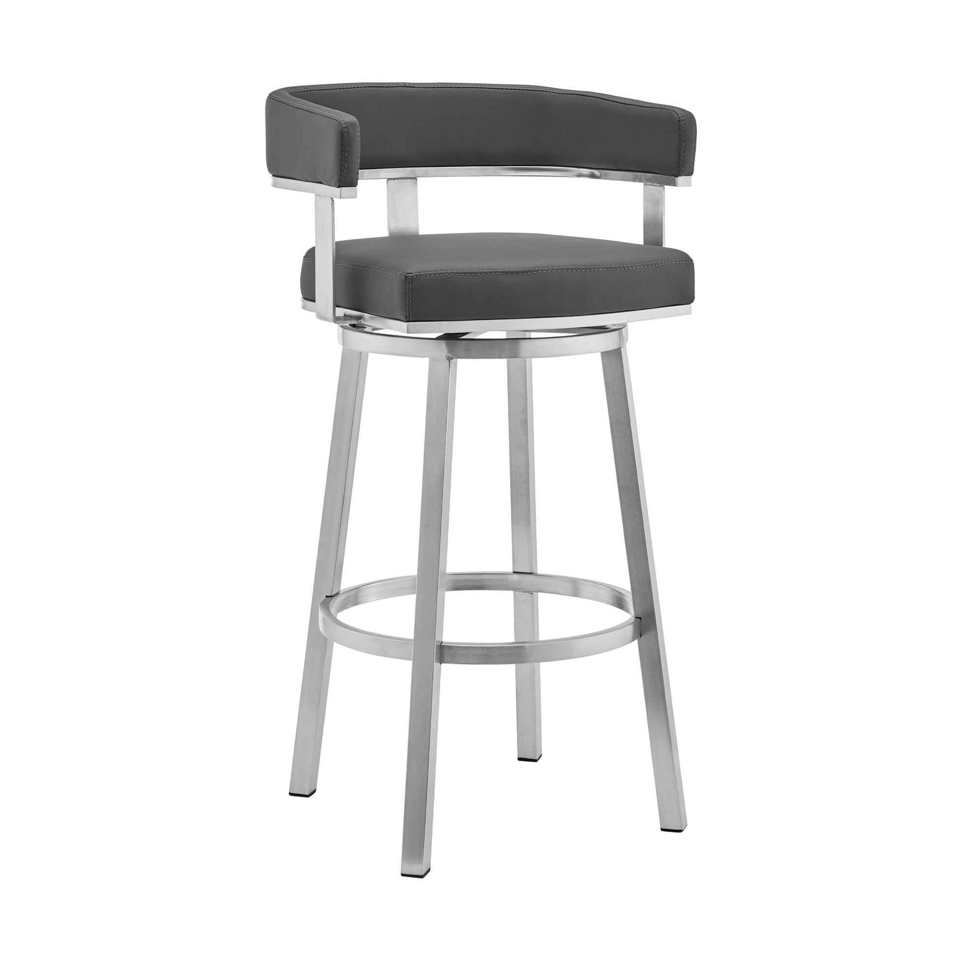 Merritt Gray & Silver Faux Leather & Iron Swivel Low Back Counter Height Bar Chair