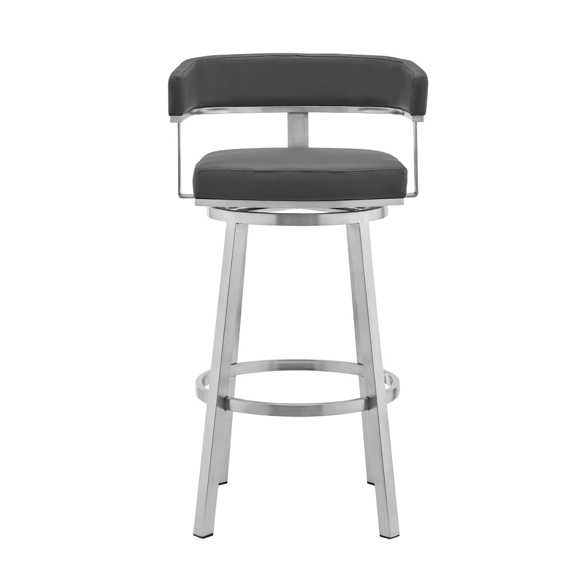 Gray & Silver Faux Leather & Iron Swivel Low Back Counter Height Bar Chair