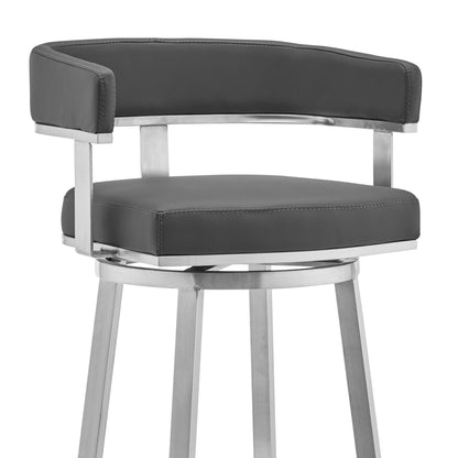 Gray & Silver Faux Leather & Iron Swivel Low Back Counter Height Bar Chair