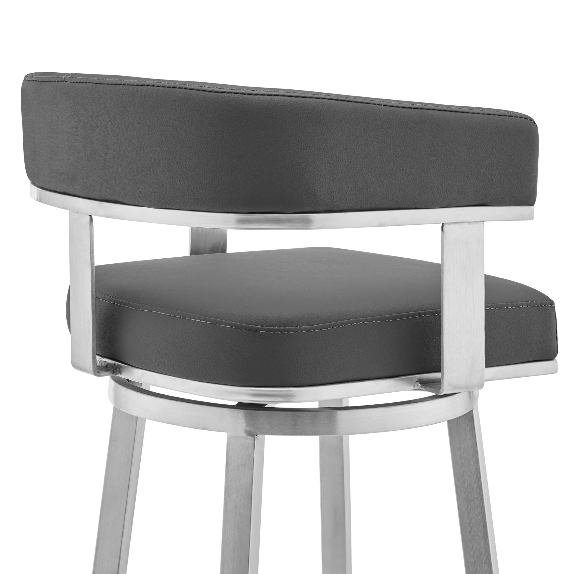Gray & Silver Faux Leather & Iron Swivel Low Back Counter Height Bar Chair