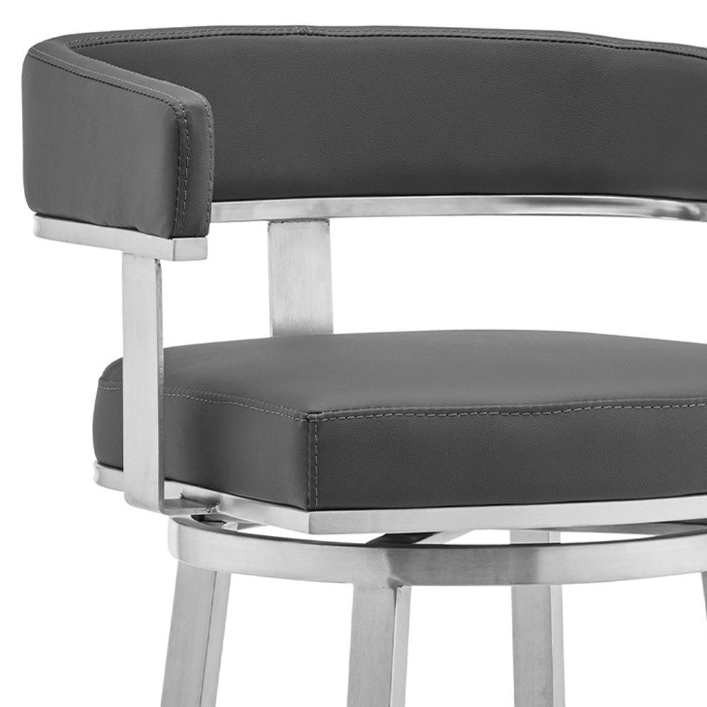 Gray & Silver Faux Leather & Iron Swivel Low Back Counter Height Bar Chair