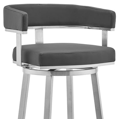 Gray & Silver Faux Leather & Iron Swivel Low Back Counter Height Bar Chair