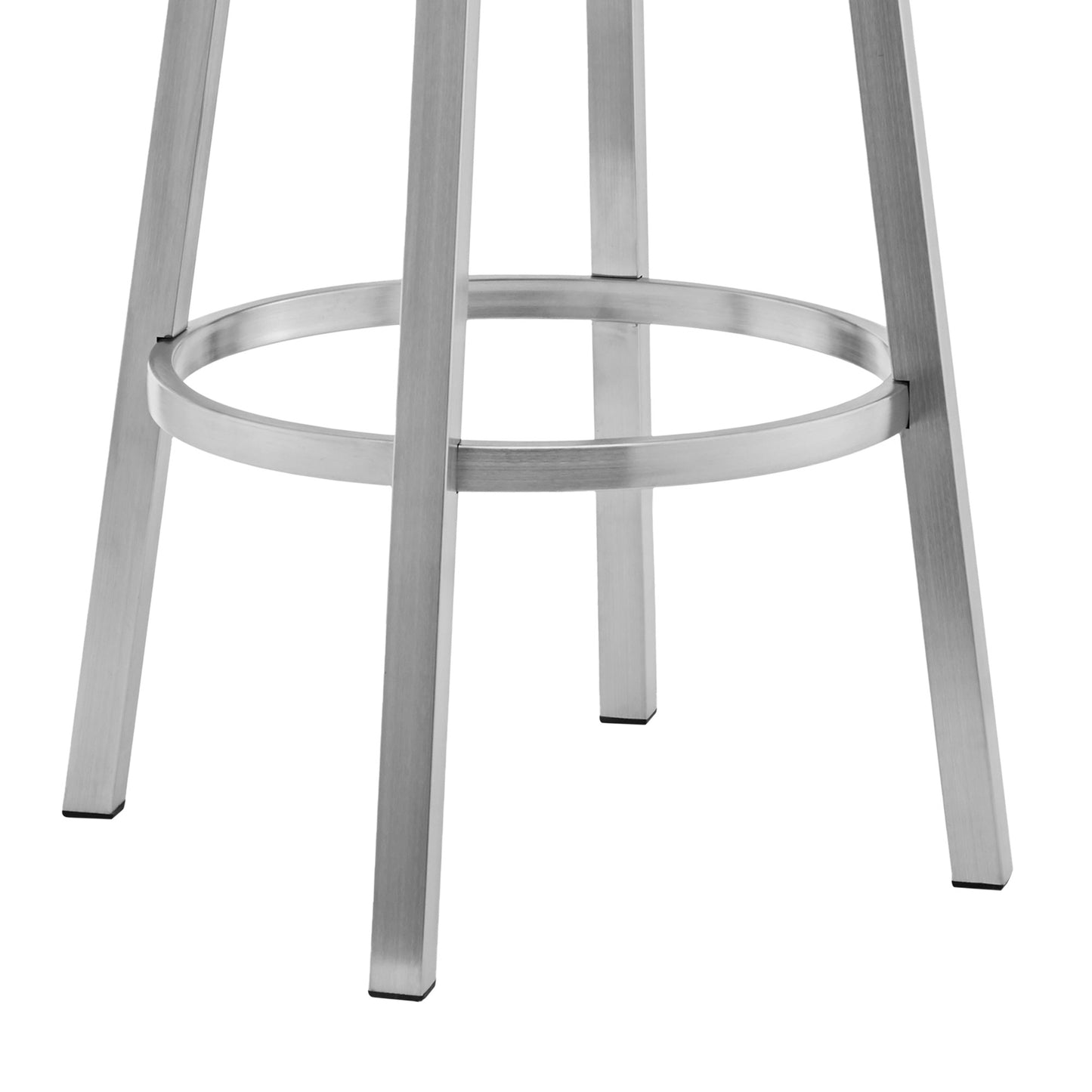 White & Silver Faux Leather & Stainless Steel Low Back Counter Height Swivel Bar Chair