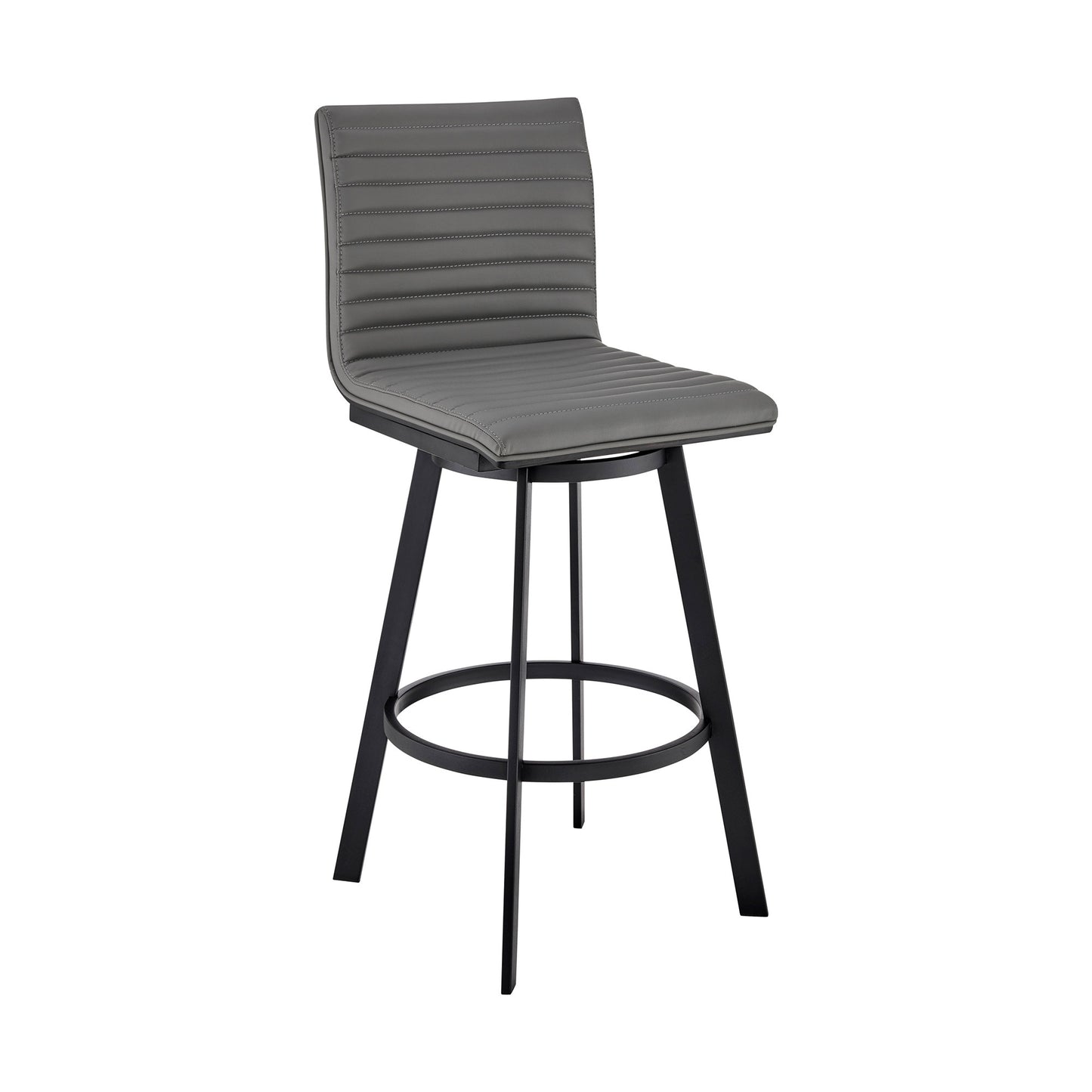 Gray & Black Faux Leather & Iron Swivel Counter Height Bar Chair