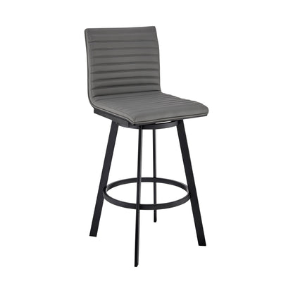 Gray & Black Faux Leather & Iron Swivel Counter Height Bar Chair
