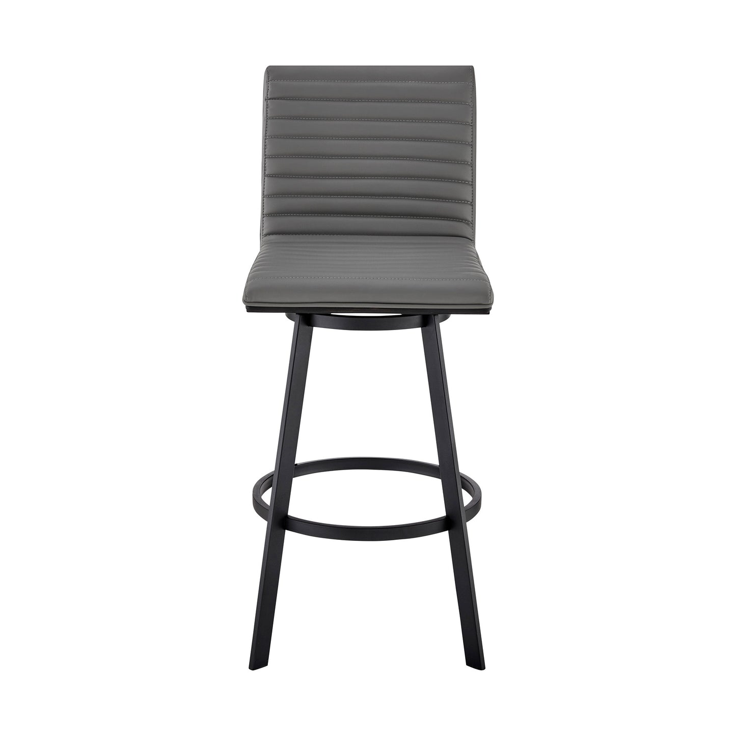Gray & Black Faux Leather & Iron Swivel Counter Height Bar Chair