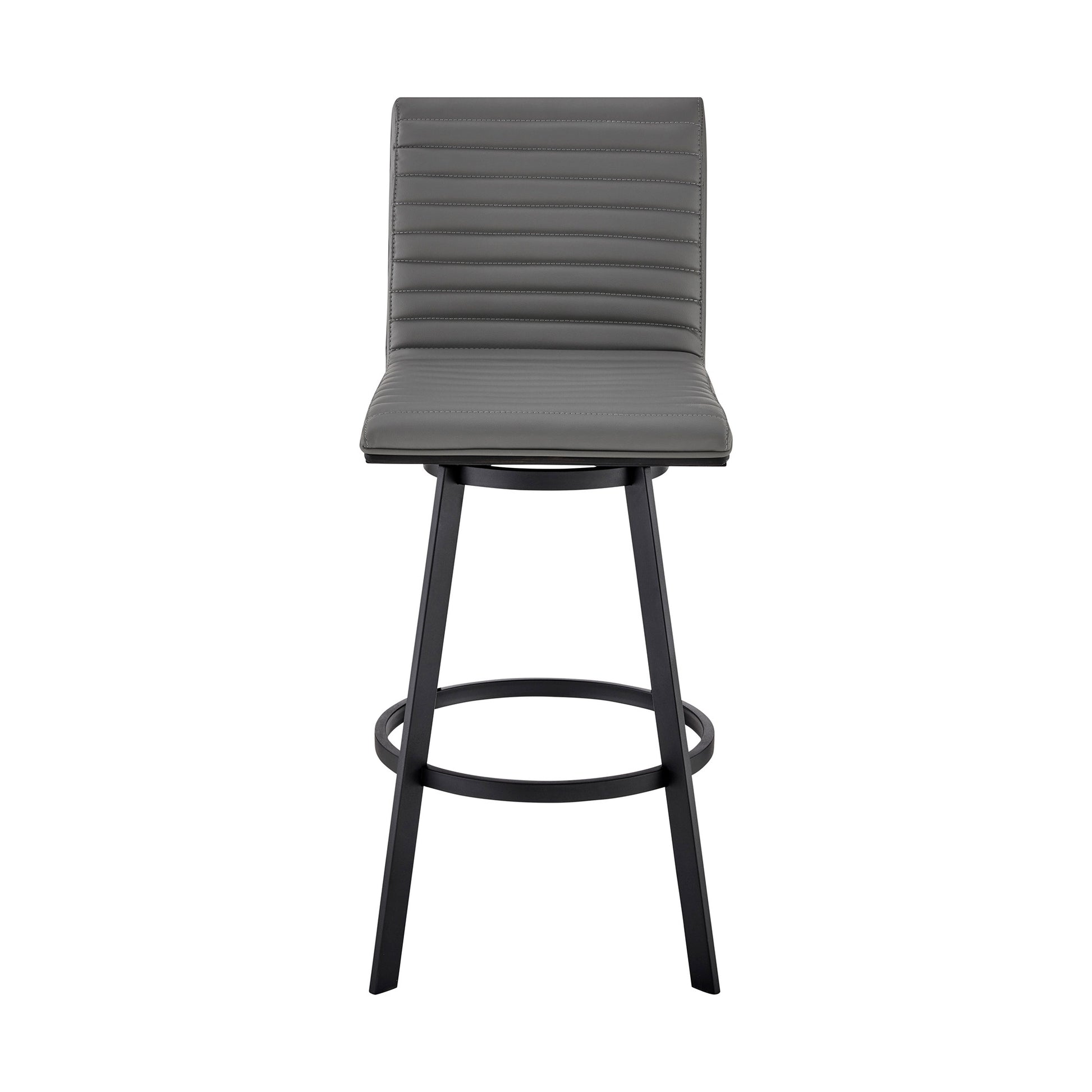 Gray & Black Faux Leather & Iron Swivel Counter Height Bar Chair