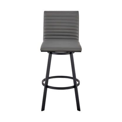 Gray & Black Faux Leather & Iron Swivel Counter Height Bar Chair
