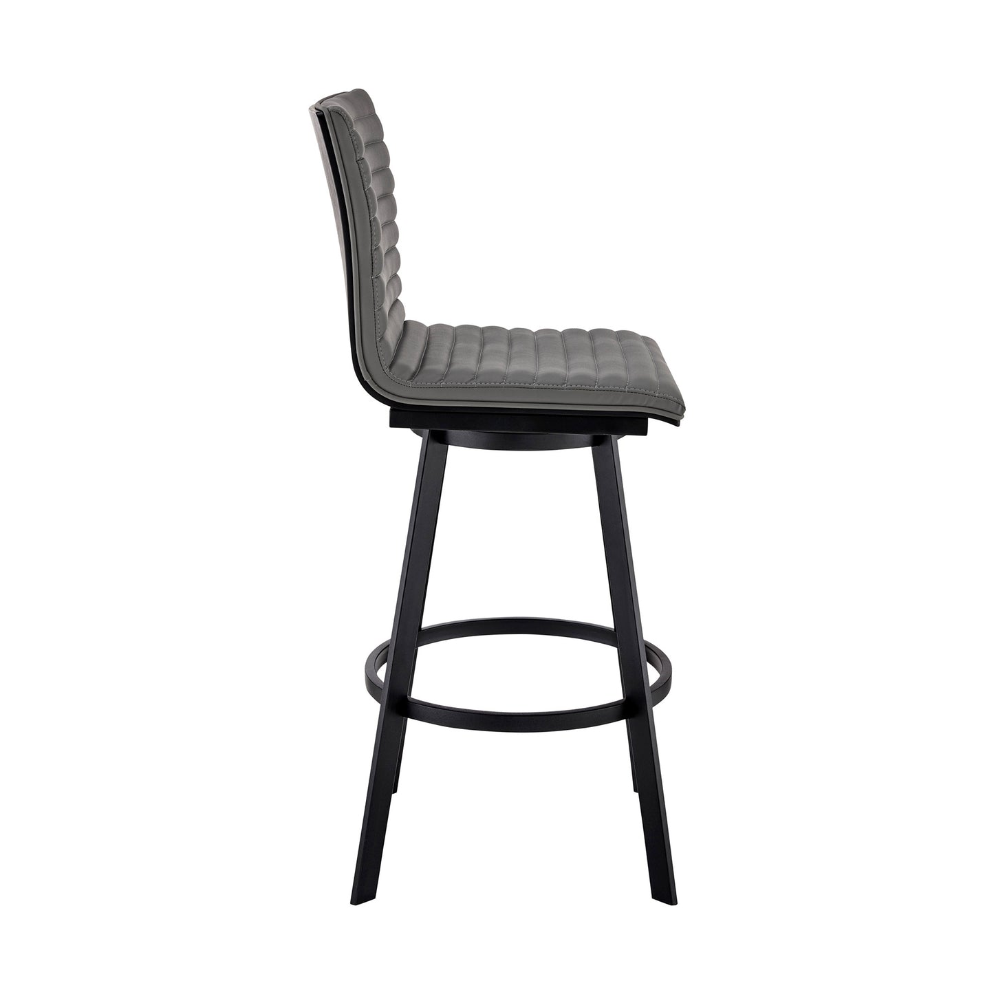 Gray & Black Faux Leather & Iron Swivel Counter Height Bar Chair