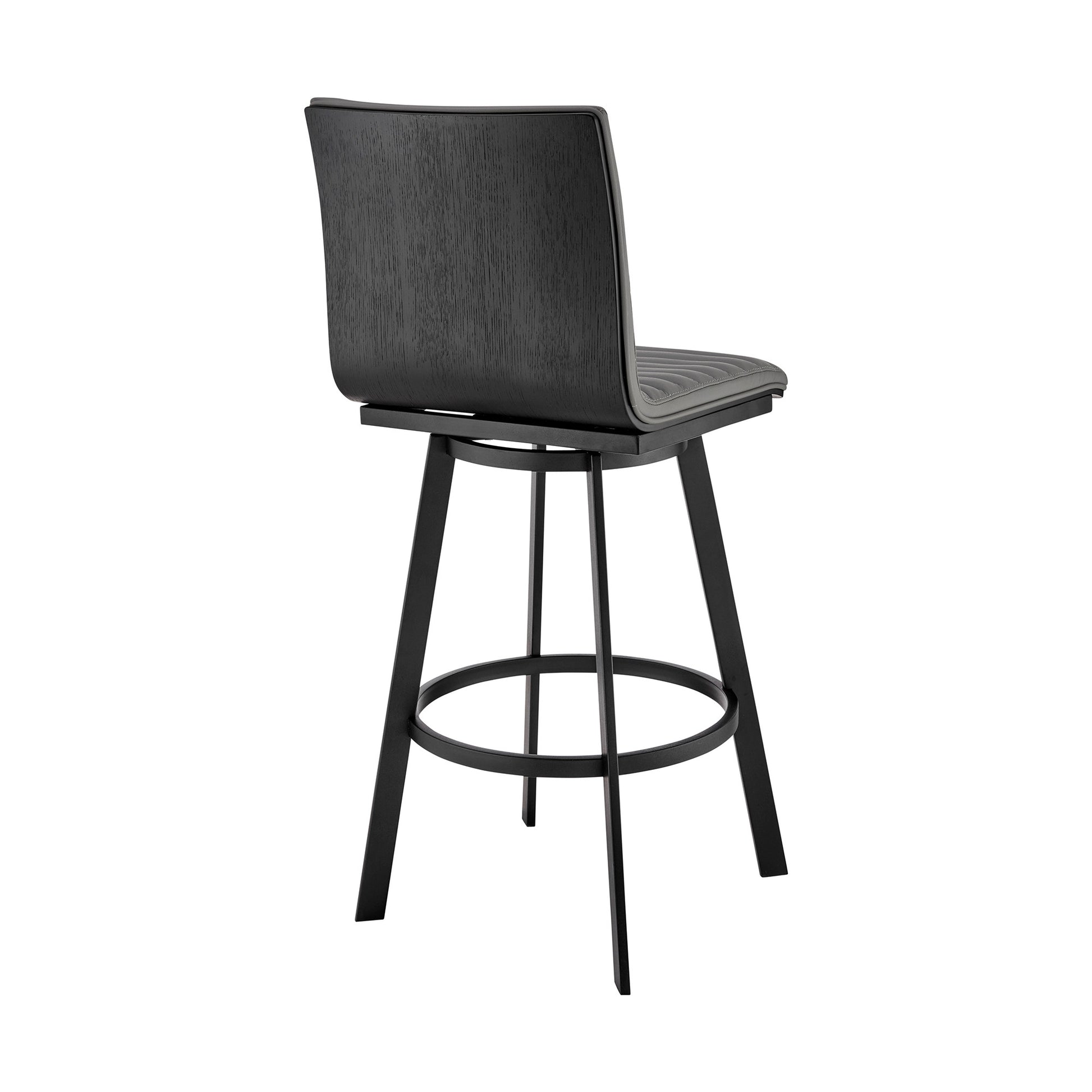 Gray & Black Faux Leather & Iron Swivel Counter Height Bar Chair