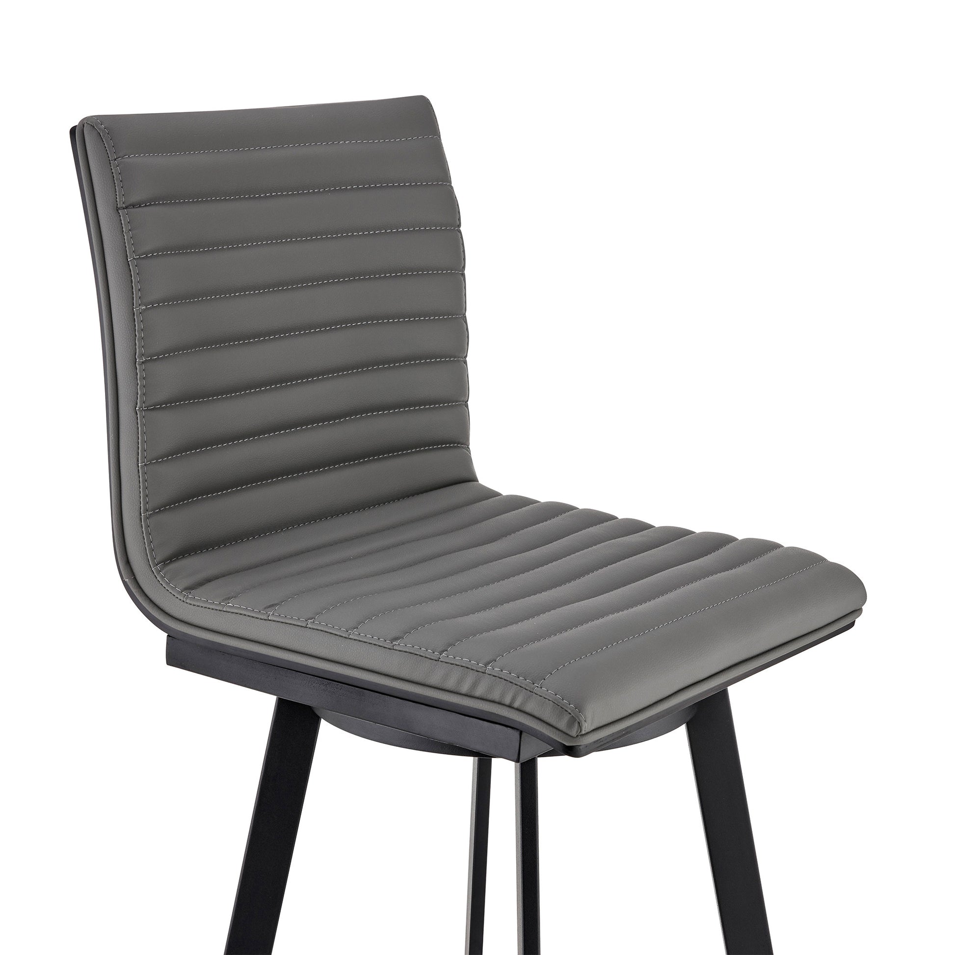 Gray & Black Faux Leather & Iron Swivel Counter Height Bar Chair