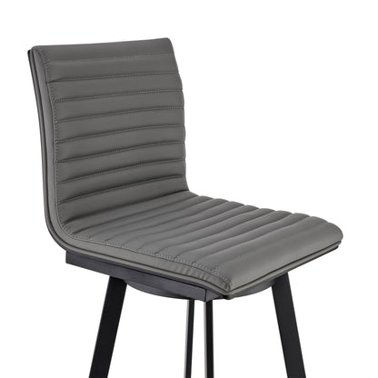 Gray & Black Faux Leather & Iron Swivel Counter Height Bar Chair
