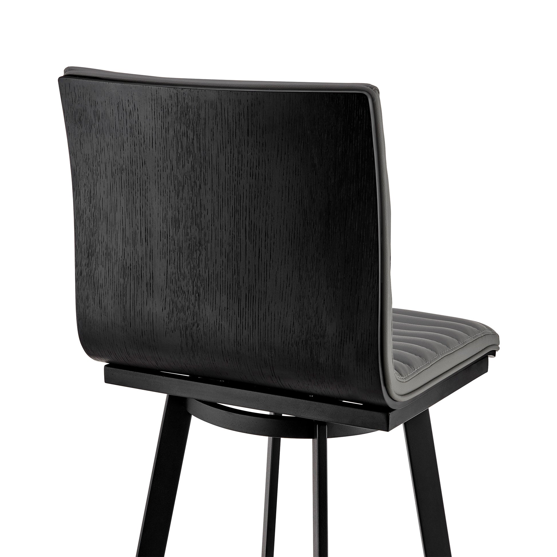 Gray & Black Faux Leather & Iron Swivel Counter Height Bar Chair