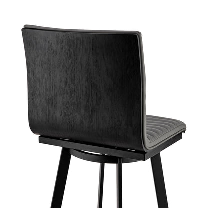 Gray & Black Faux Leather & Iron Swivel Counter Height Bar Chair