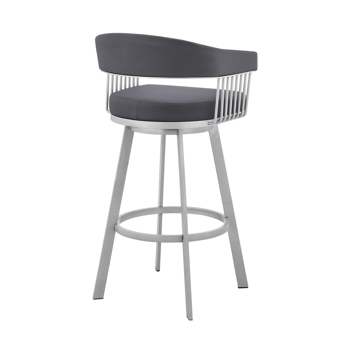 Slate Gray & Silver Iron Swivel Low Back Counter Height Bar Chair