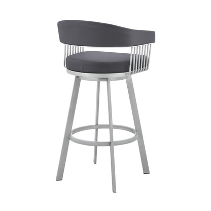 Slate Gray & Silver Iron Swivel Low Back Counter Height Bar Chair