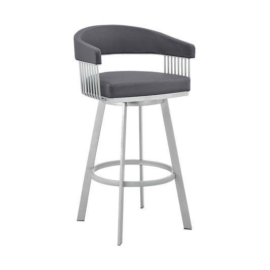 Slate Gray & Silver Iron Swivel Low Back Counter Height Bar Chair