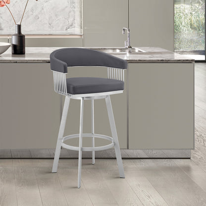 Slate Gray & Silver Iron Swivel Low Back Counter Height Bar Chair
