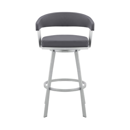 Slate Gray & Silver Iron Swivel Low Back Counter Height Bar Chair