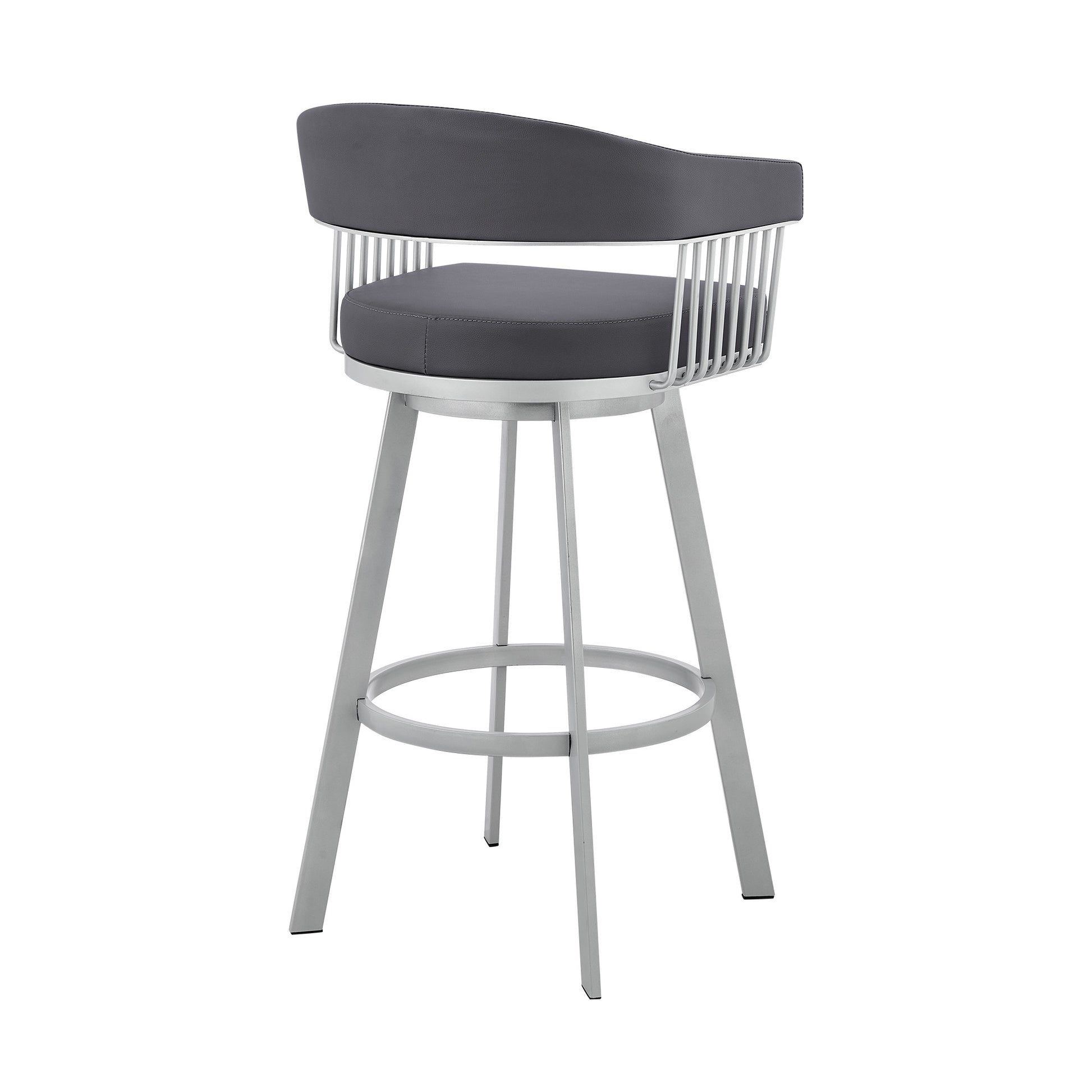 Slate Gray & Silver Iron Swivel Low Back Bar Chair