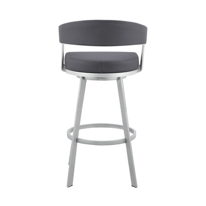 Slate Gray & Silver Iron Swivel Low Back Bar Chair