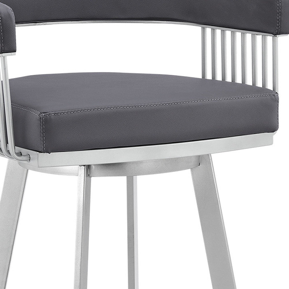 Slate Gray & Silver Iron Swivel Low Back Bar Chair