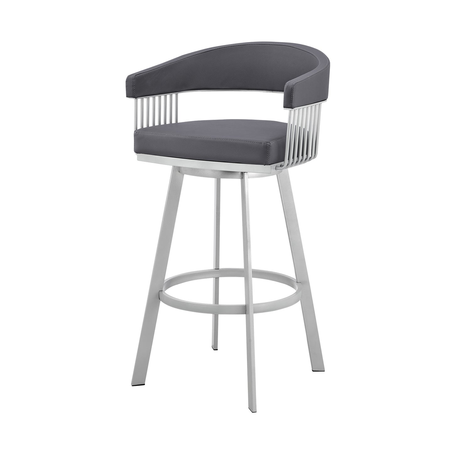 Slate Gray & Silver Iron Swivel Low Back Bar Chair