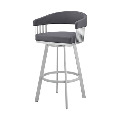 Slate Gray & Silver Iron Swivel Low Back Bar Chair