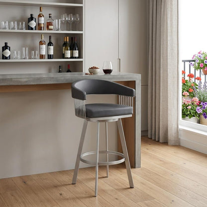 Slate Gray & Silver Iron Swivel Low Back Bar Chair