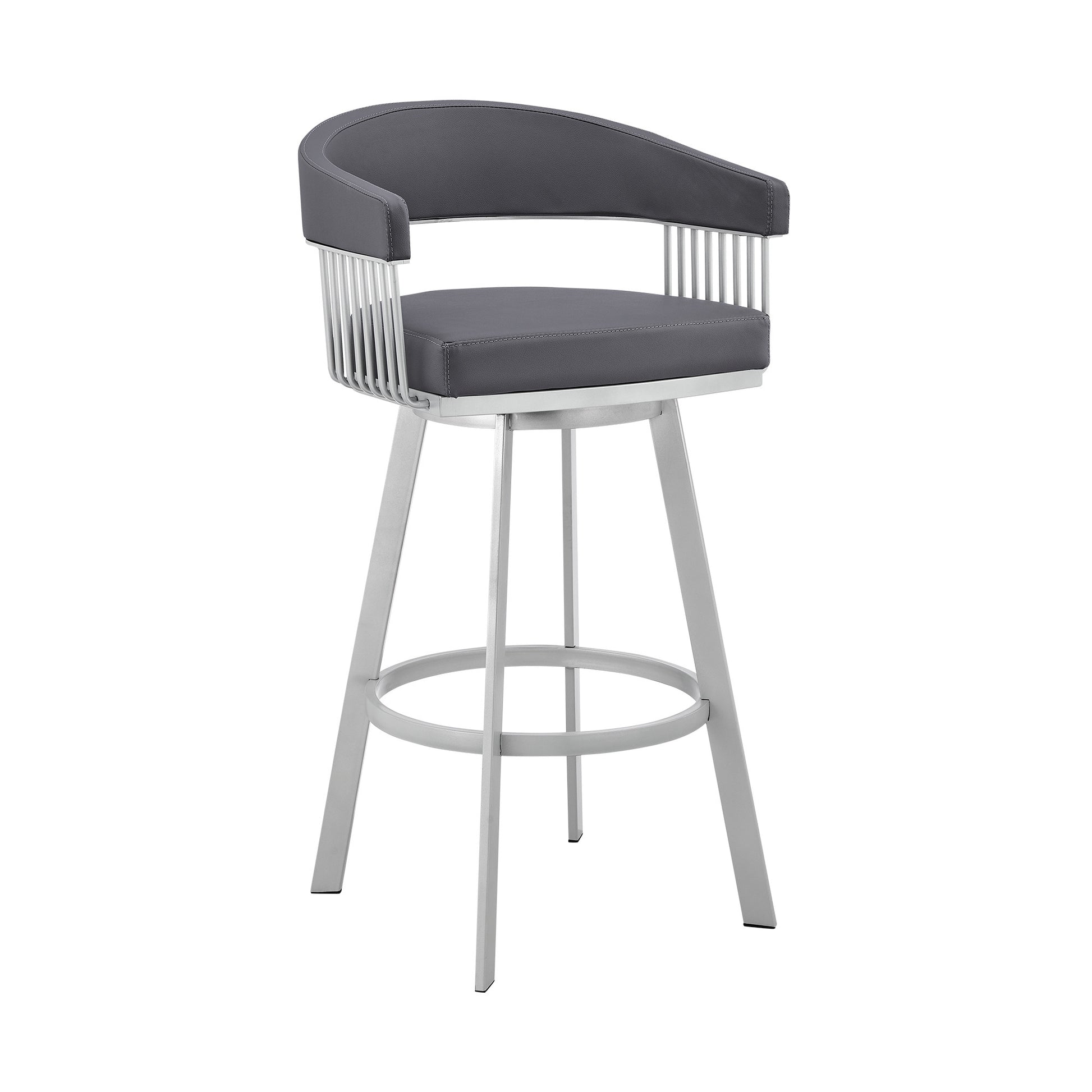 Slate Gray & Silver Iron Swivel Low Back Bar Chair
