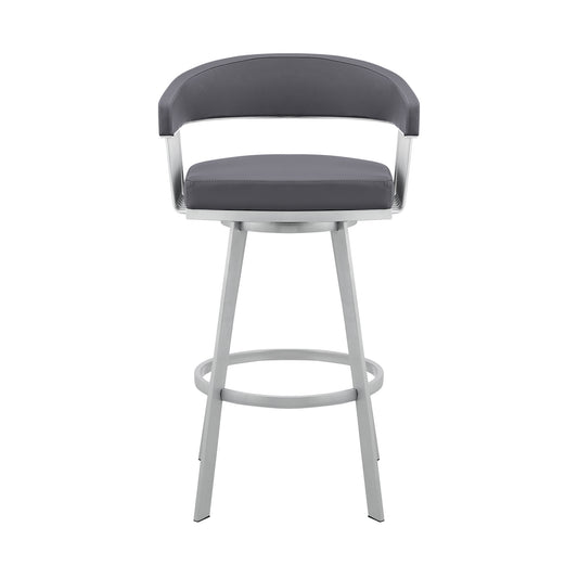 Slate Gray & Silver Iron Swivel Low Back Bar Chair