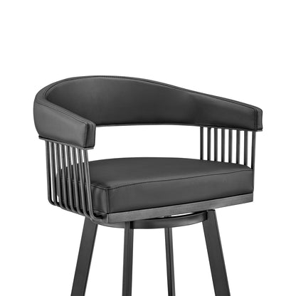 Black Faux Leather & Iron Low Back Counter Height Swivel Bar Chair
