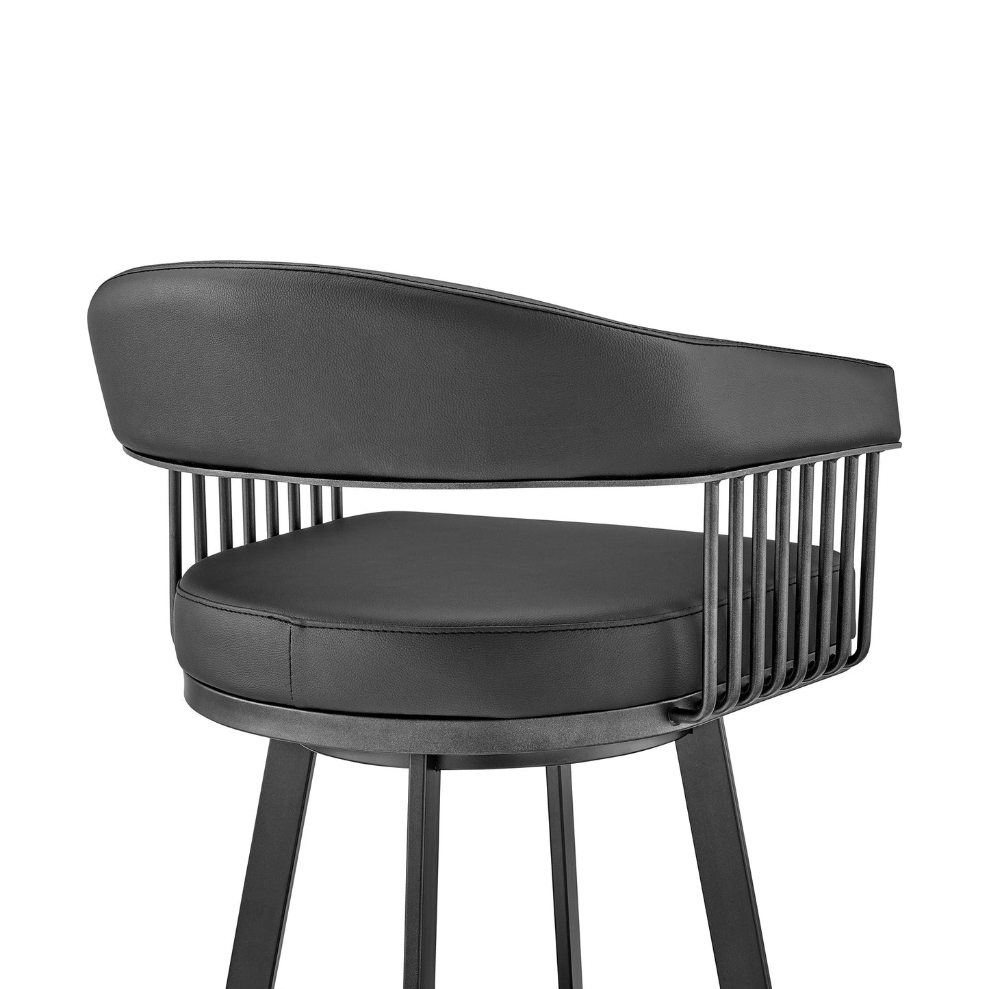 Black Faux Leather & Iron Low Back Counter Height Swivel Bar Chair