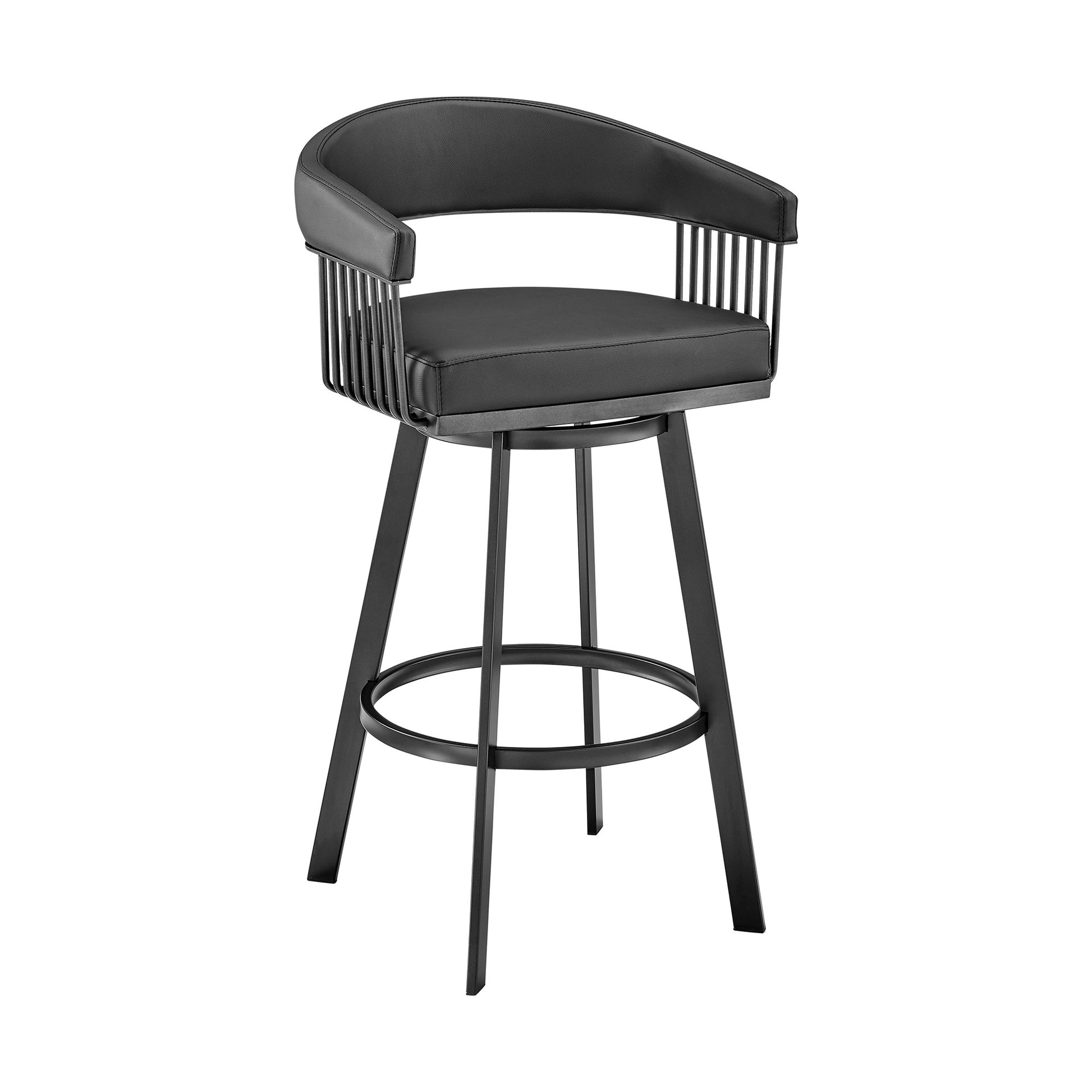 Black Fabric & Iron Low Back Bar Height Swivel Bar Chair