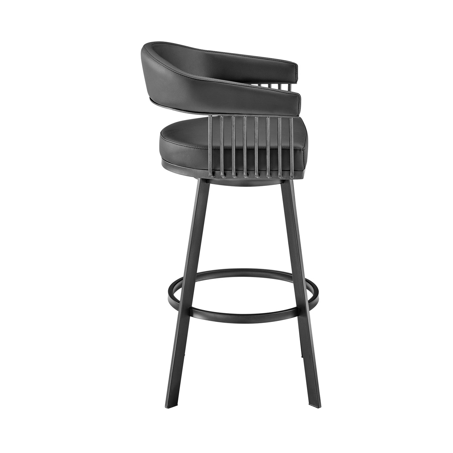 Black Fabric & Iron Low Back Bar Height Swivel Bar Chair