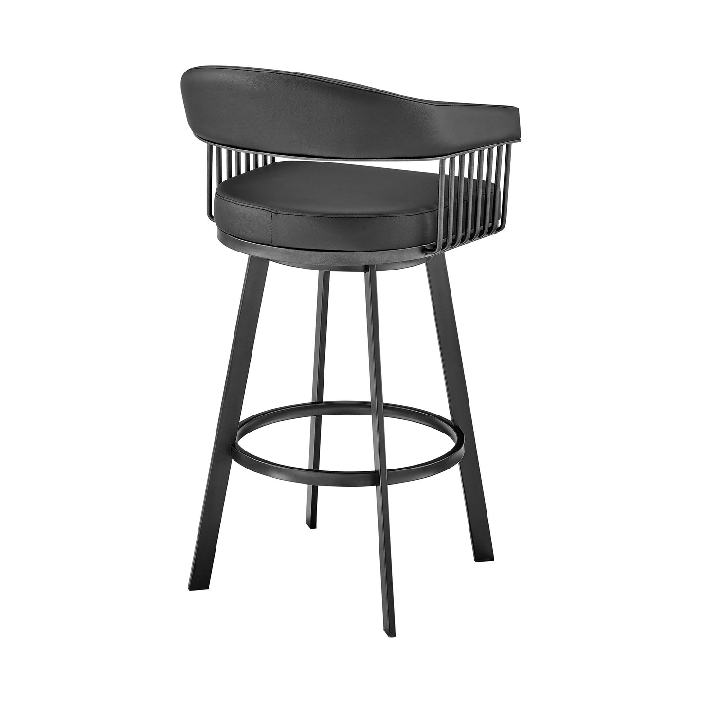 Black Fabric & Iron Low Back Bar Height Swivel Bar Chair