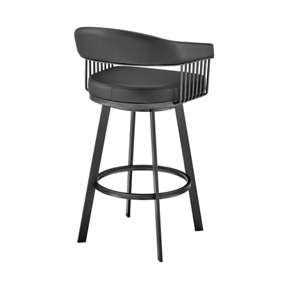 Black Fabric & Iron Low Back Bar Height Swivel Bar Chair