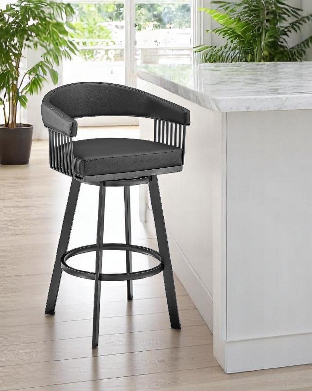 Black Fabric & Iron Low Back Bar Height Swivel Bar Chair