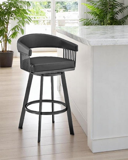 Black Fabric & Iron Low Back Bar Height Swivel Bar Chair